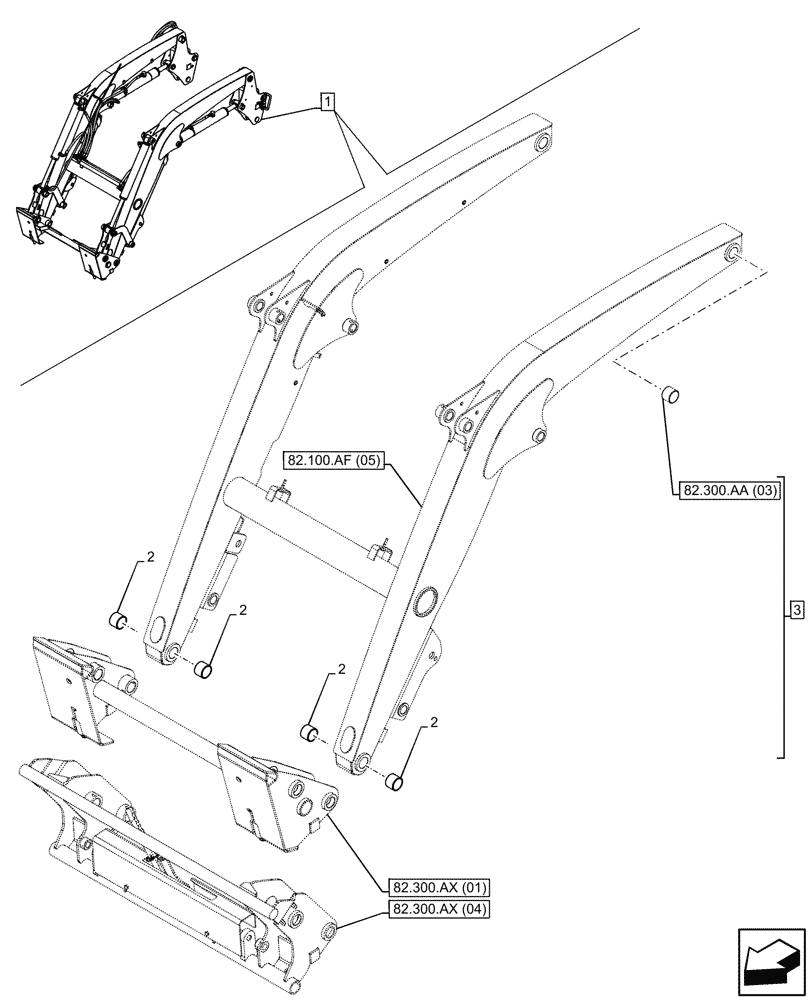 Схема запчастей Case IH FARMALL 90C - (82.300.AB[03]) - VAR - 336732, 336914 - LOADER BUCKET, BUSHING, W/DIVERTER, W/O SELF-LEVELING (82) - FRONT LOADER & BUCKET