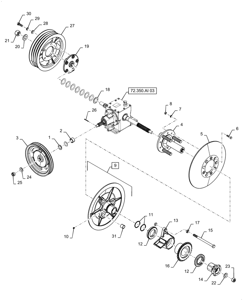 Схема запчастей Case IH 7088 - (72.350.AI[01]) - DRIVE GEARBOX, STRAW CHOPPER / FLAIL (72) - SEPARATION