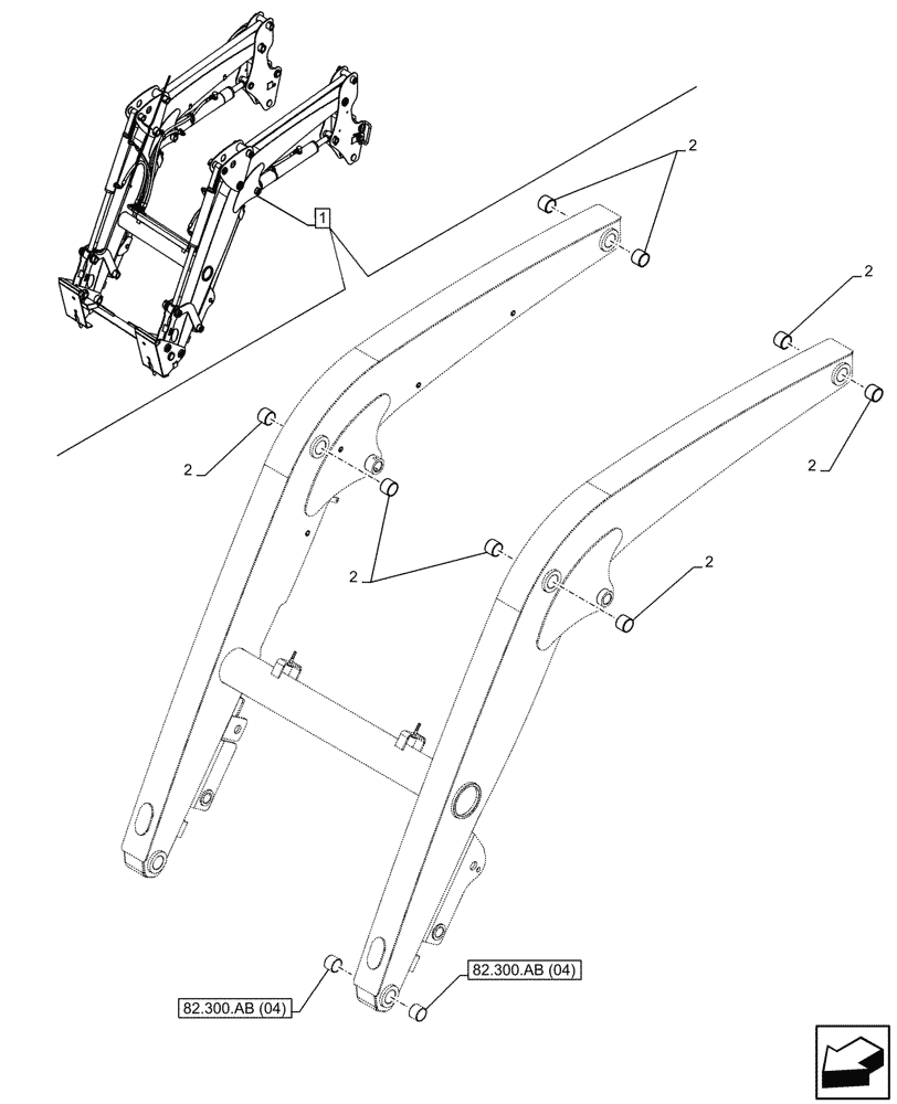Схема запчастей Case IH FARMALL 110C - (82.100.AA[04]) - VAR - 336734, 336736 - LOADER ARM, BUSHING, W/DIVERTER, W/ SELF-LEVELING (82) - FRONT LOADER & BUCKET