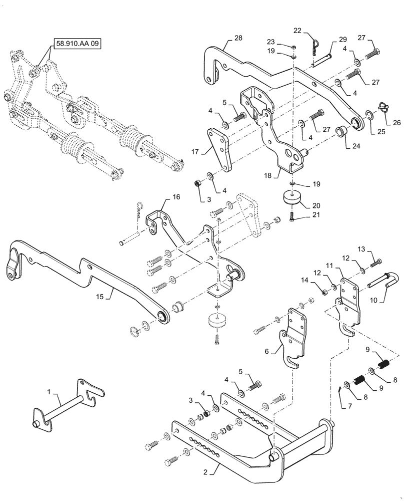 Схема запчастей Case IH MW166S - (58.910.AA[08]) - VAR - 717966176 - MOWER DECK MOUNTING PARTS, 66". CL 2 SERIES 2 (ASN YDWWL5001) (58) - ATTACHMENTS/HEADERS