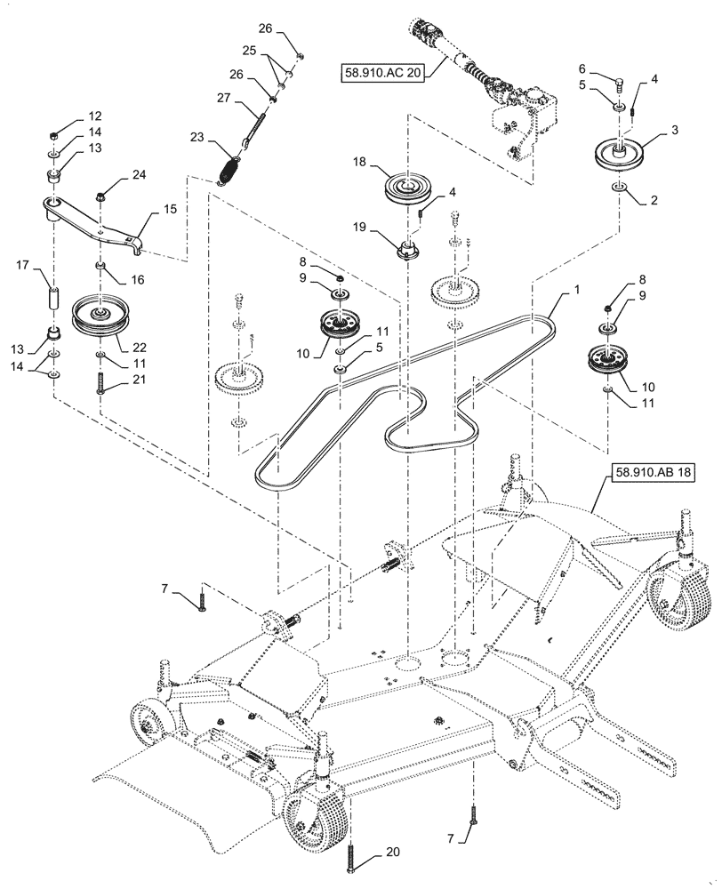 Схема запчастей Case IH MW166S - (58.910.AC[18]) - VAR - 717966176 - MOWER DECK PULLEY DRIVE (ASN YDWWL5001) (58) - ATTACHMENTS/HEADERS