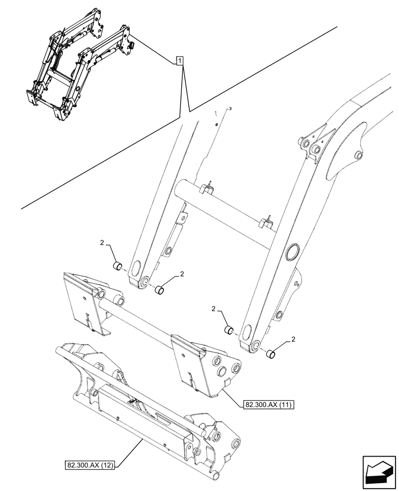 Схема запчастей Case IH FARMALL 110C - (82.300.AB[07]) - VAR - 336744, 336746 - LOADER BUCKET, BUSHING, W/DIVERTER, W/ SELF-LEVELING (82) - FRONT LOADER & BUCKET
