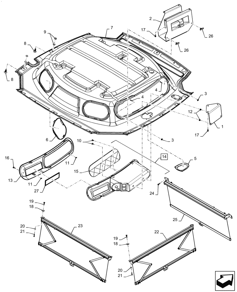 Схема запчастей Case IH MAGNUM 310 - (90.160.AX[01]) - CAB INTERIOR, HEADLINER, SUNSHADE, STORAGE (90) - PLATFORM, CAB, BODYWORK AND DECALS