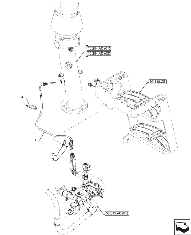 Схема запчастей Case IH FARMALL 100C - (55.014.AI[02]) - VAR - 336839, 337323, 743560 - EXHAUST PIPE, TEMPERATURE SENDER, HI-LO (55) - ELECTRICAL SYSTEMS