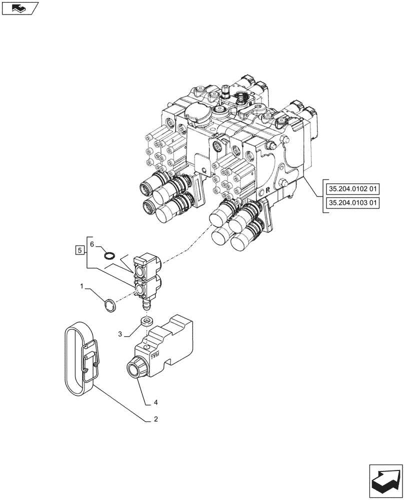 Схема запчастей Case IH PUMA 185 - (35.204.0102[03]) - 4 REMOTE CONTROL VALVES, RESERVOIR (VAR.729718-743424 / 743668) - C7411 (35) - HYDRAULIC SYSTEMS