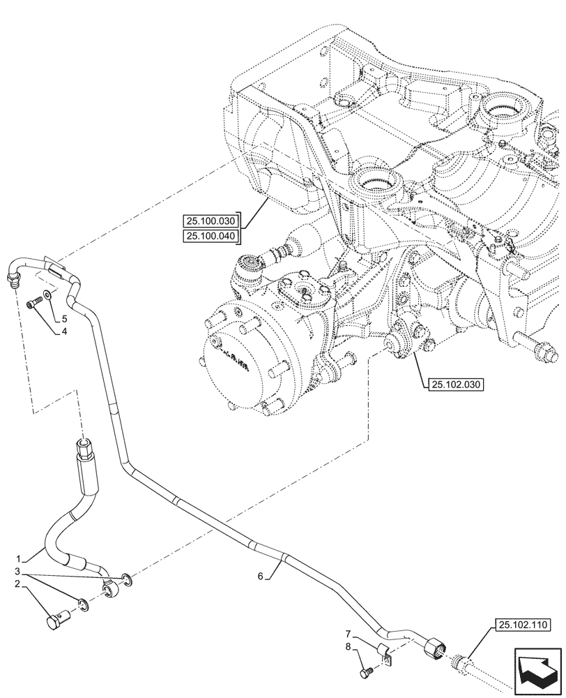 Схема запчастей Case IH FARMALL 80V - (25.102.260) - VAR - 744473 - 4WD FRONT AXLE, W/ ELECTROHYDRAULIC DIFFERENTIAL LOCK, HYDRAULIC LINE (25) - FRONT AXLE SYSTEM
