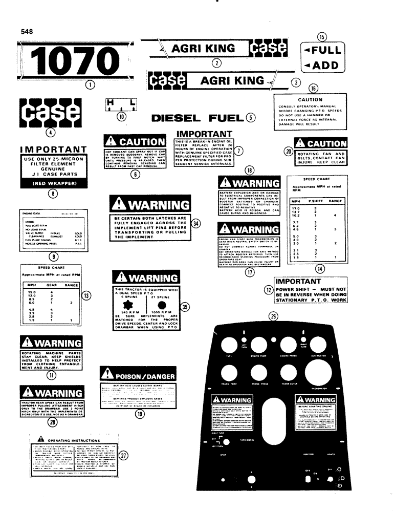 Схема запчастей Case IH 1070 - (0548) - DECALS, 1ST USED TRACTOR SERIAL NUMBER 8736722 (09) - CHASSIS/ATTACHMENTS