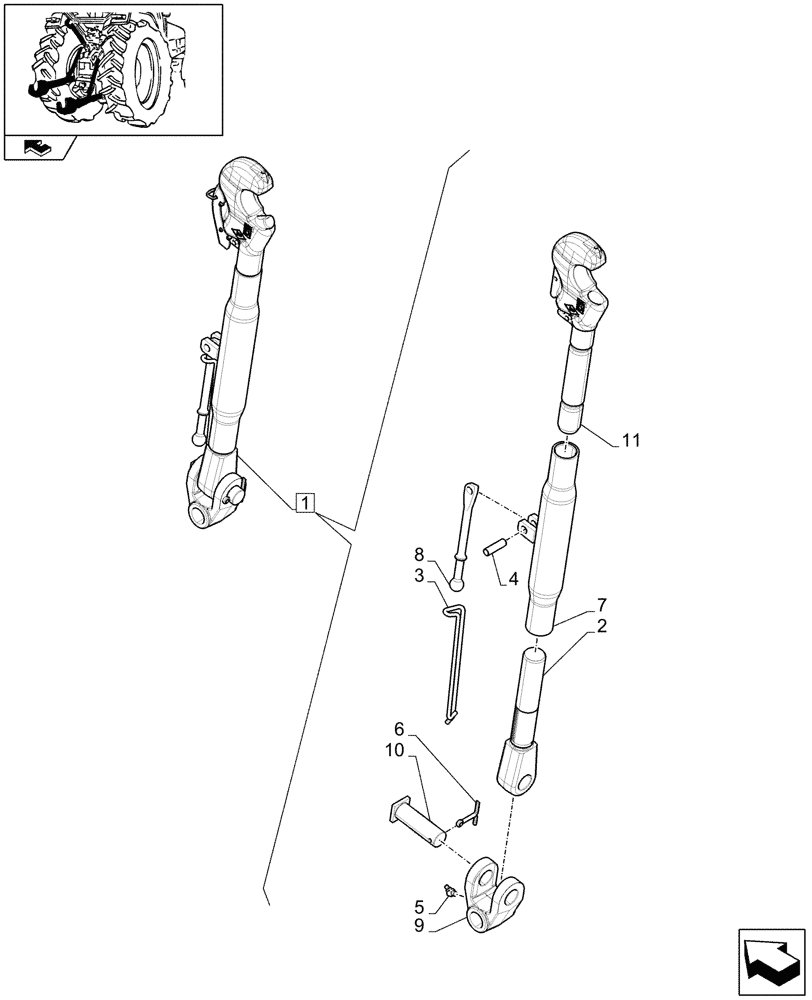 Схема запчастей Case IH PUMA 140 - (1.89.6/ A[01A]) - THIRD-LINK SPRAG - BREAKDOWN - D7395 (09) - IMPLEMENT LIFT