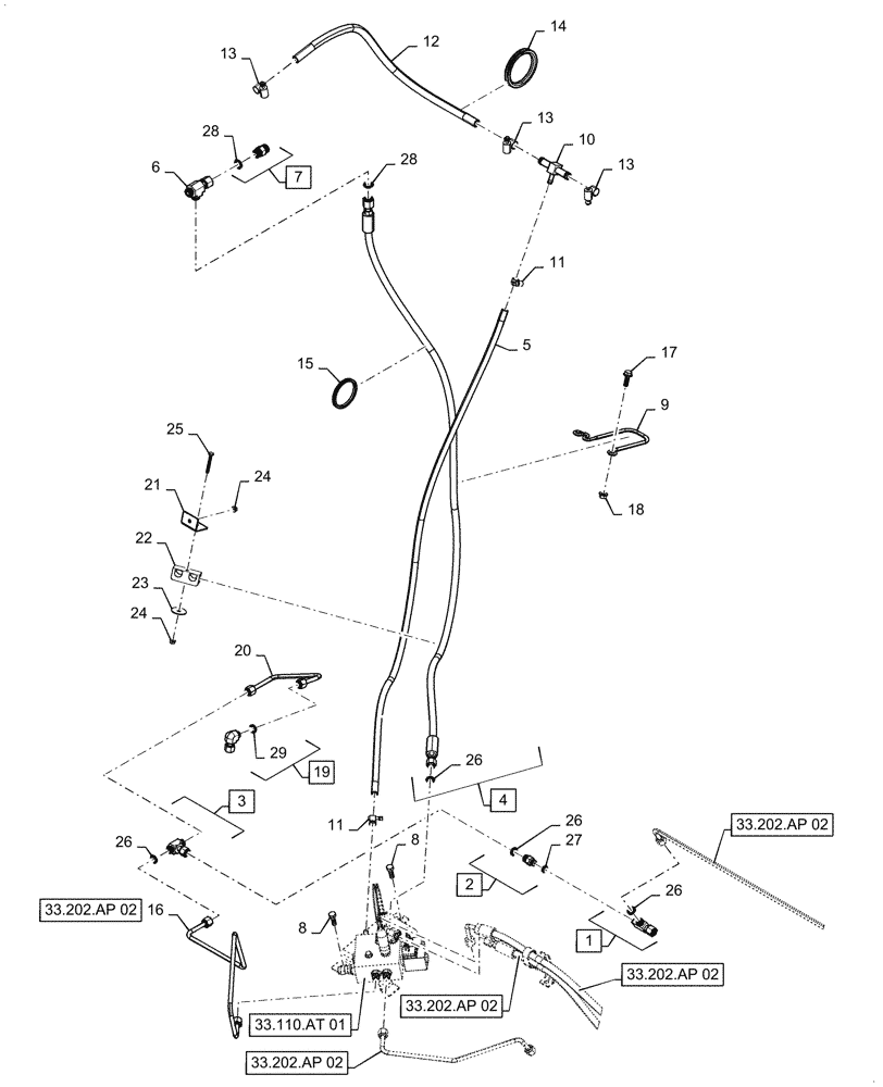 Схема запчастей Case IH 5088 - (33.202.AP[01]) - BRAKE SUPPLY LINES (33) - BRAKES & CONTROLS