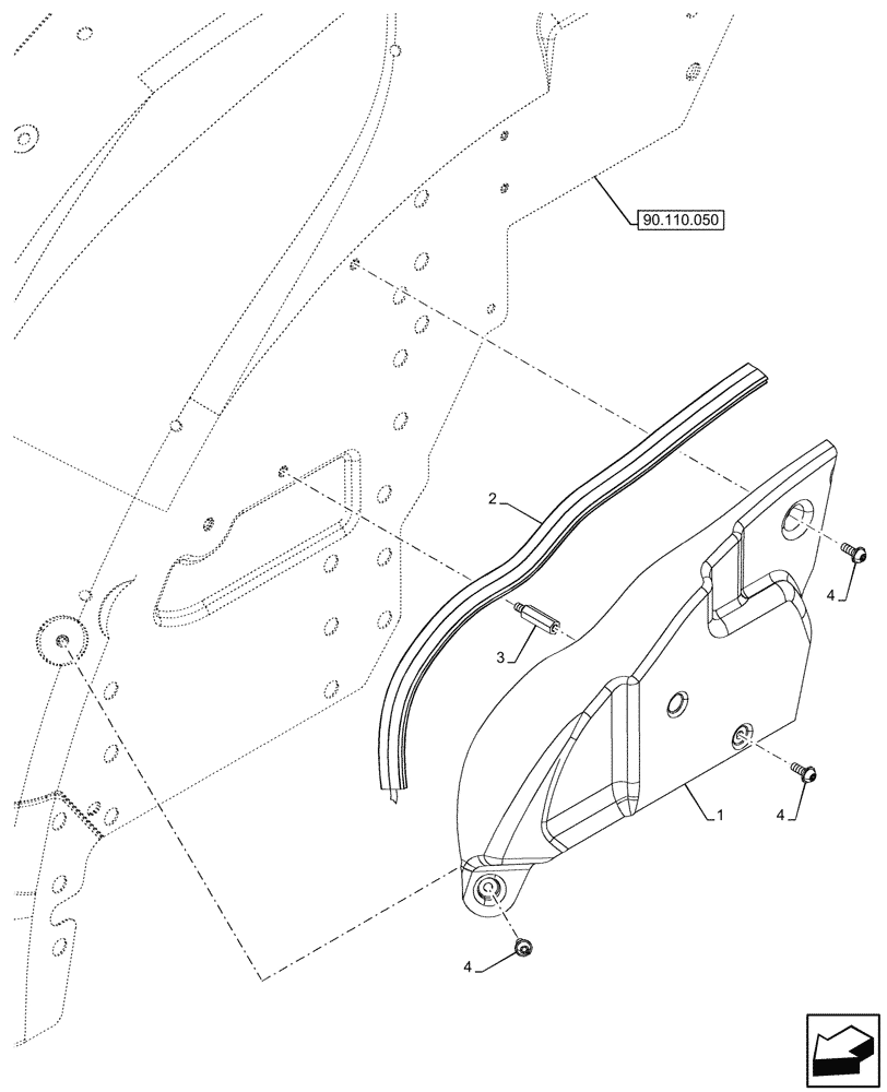 Схема запчастей Case IH FARMALL 90V - (90.110.300) - VAR - 759012 - COVER, RH, W/O CAB (90) - PLATFORM, CAB, BODYWORK AND DECALS