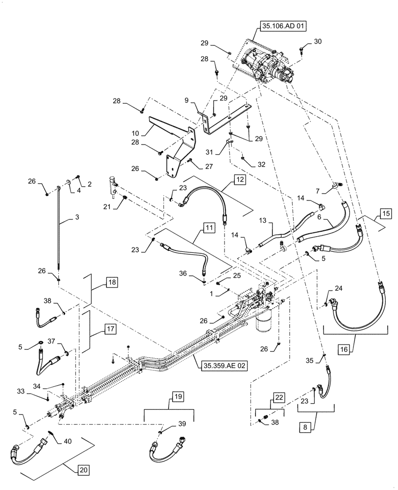 Схема запчастей Case IH 7088 - (35.359.AE[01]) - TANDEM GEAR PUMP HYDRAULIC LINE (35) - HYDRAULIC SYSTEMS