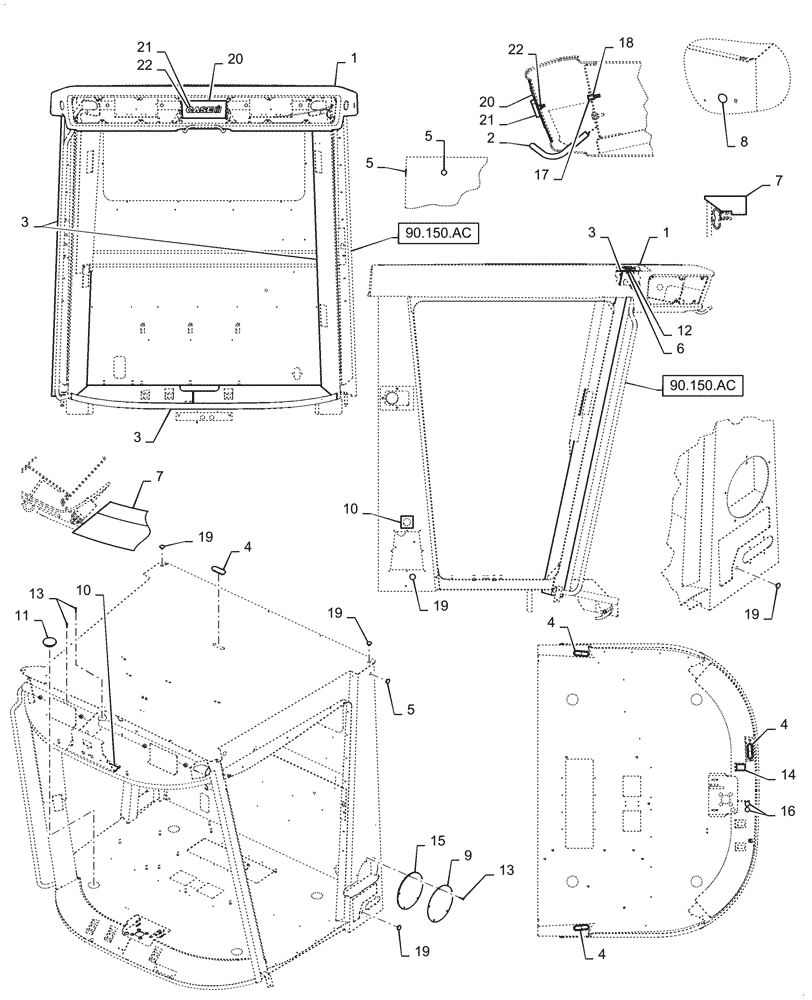 Схема запчастей Case IH 7088 - (90.150.AD) - CAB EXTERNAL TRIM (90) - PLATFORM, CAB, BODYWORK AND DECALS