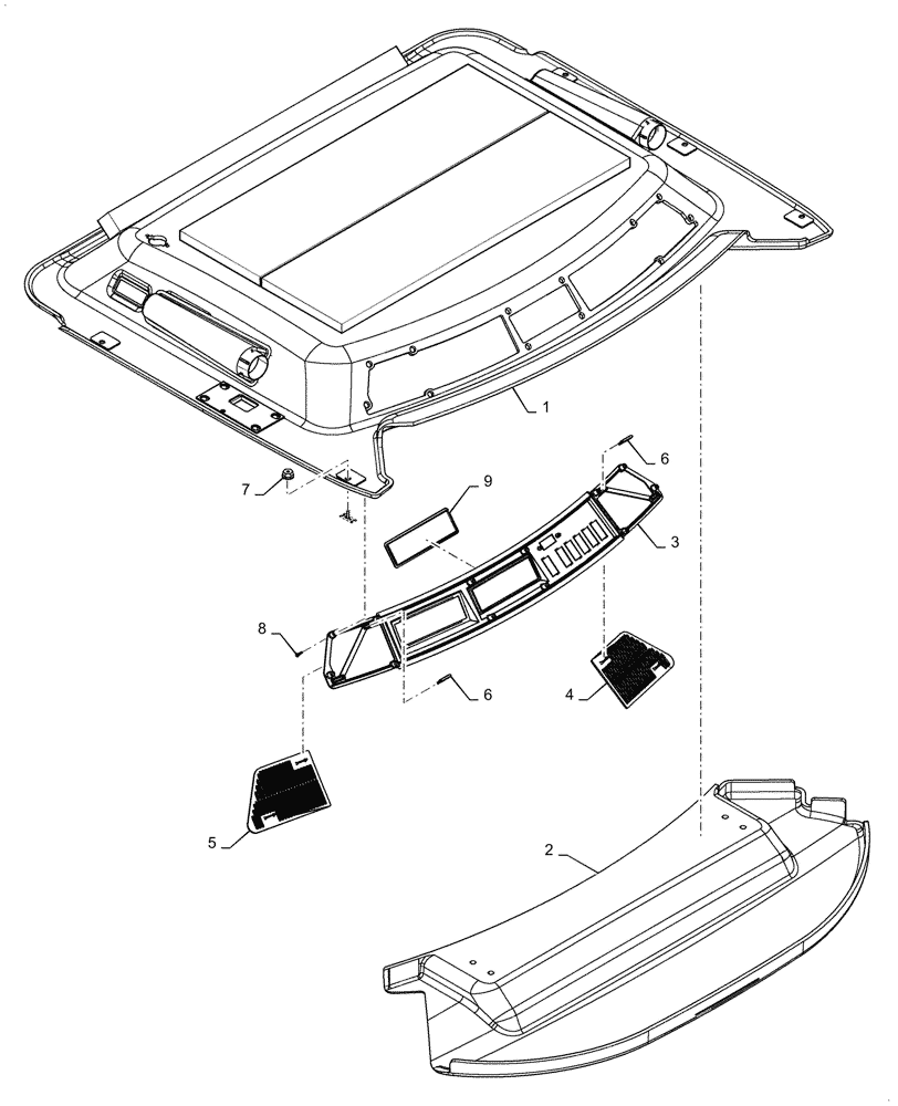 Схема запчастей Case IH 5088 - (90.160.AX) - CAB ROOF TRIM (90) - PLATFORM, CAB, BODYWORK AND DECALS