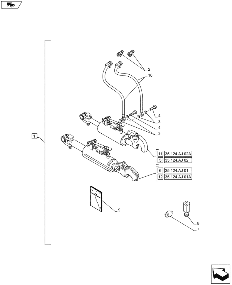 Схема запчастей Case IH MAXXUM 140 - (88.100.35[20]) - DIA KIT - HYDRAULIC ADJUST TOP LINK (88) - ACCESSORIES
