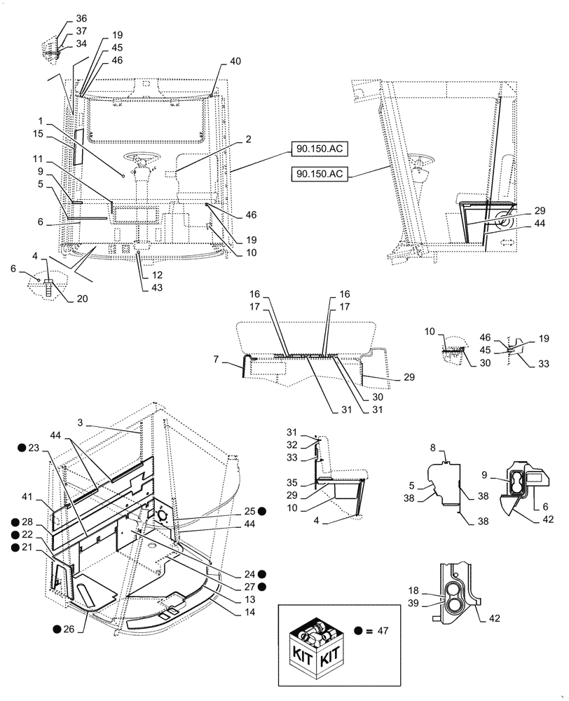 Схема запчастей Case IH 5088 - (90.160.AH) - CAB INTERIOR TRIM (90) - PLATFORM, CAB, BODYWORK AND DECALS