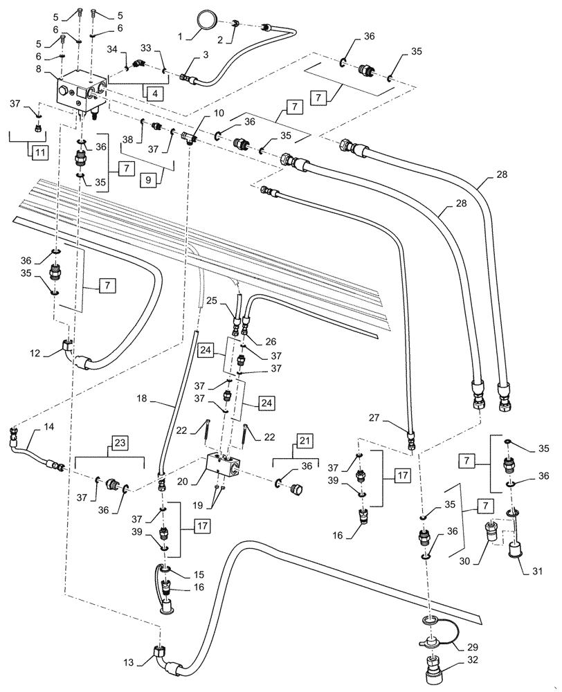 Схема запчастей Case IH DH213 - (35.420.AB[03]) - DOUBLE KNIFE, SINGLE SWATH, SOLID REEL, HYDRAULIC LIFT 21FT (35) - HYDRAULIC SYSTEMS