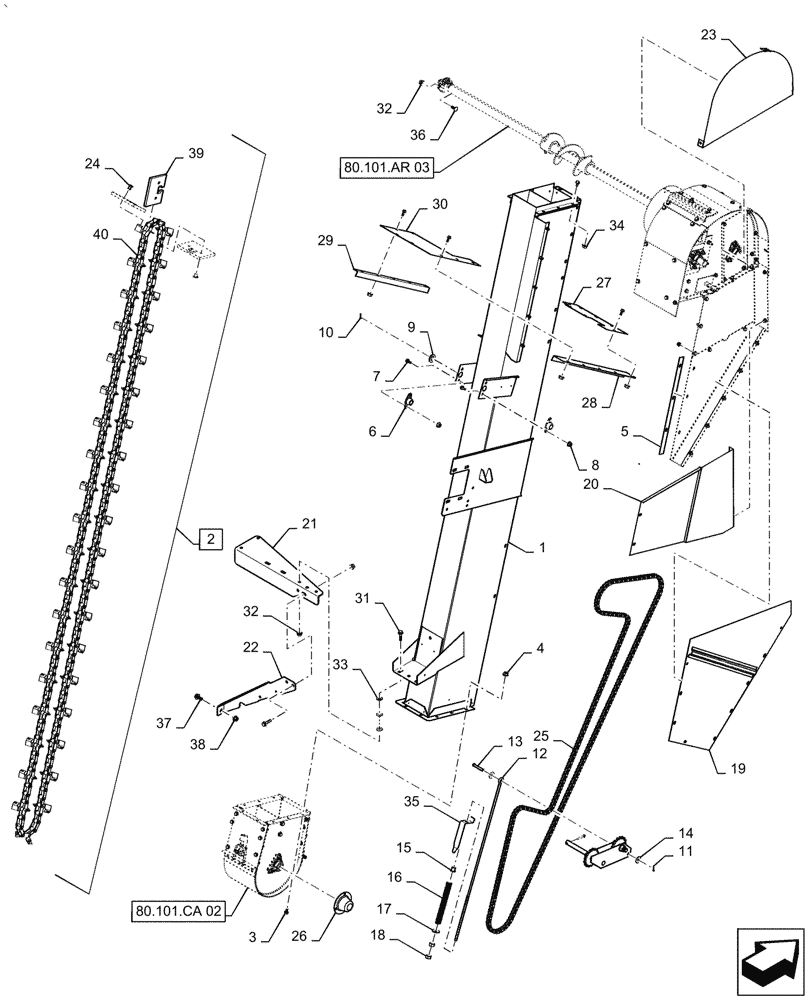Схема запчастей Case IH AF4088 - (80.101.AR[01]) - CLEAN GRAIN ELEVATOR, STANDARD WEAR (80) - CROP STORAGE/UNLOADING