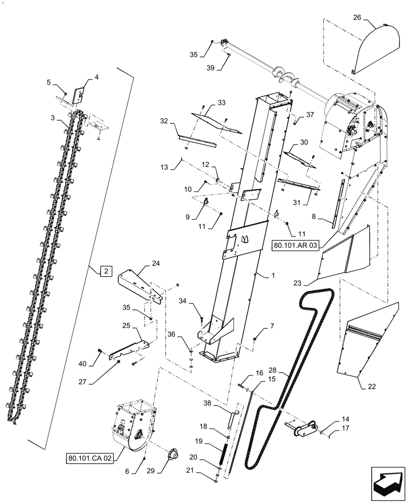 Схема запчастей Case IH AF4088 - (80.101.AR[02]) - CLEAN GRAIN ELEVATOR, EXTENDED WEAR (80) - CROP STORAGE/UNLOADING
