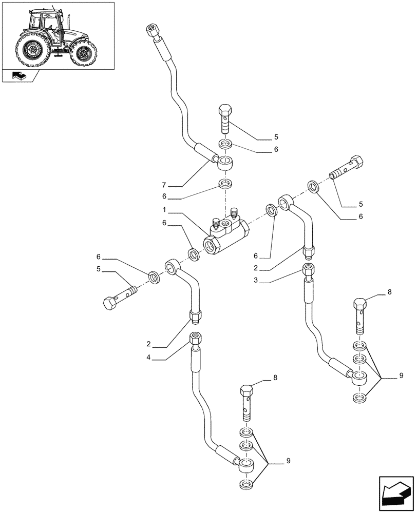 Схема запчастей Case IH FARMALL 90 - (1.68.5[02]) - STANDARD FRONT AXLE W/LIMITED SLIP DIFF - BRAKES LINES (VAR.335540) (04) - FRONT AXLE & STEERING