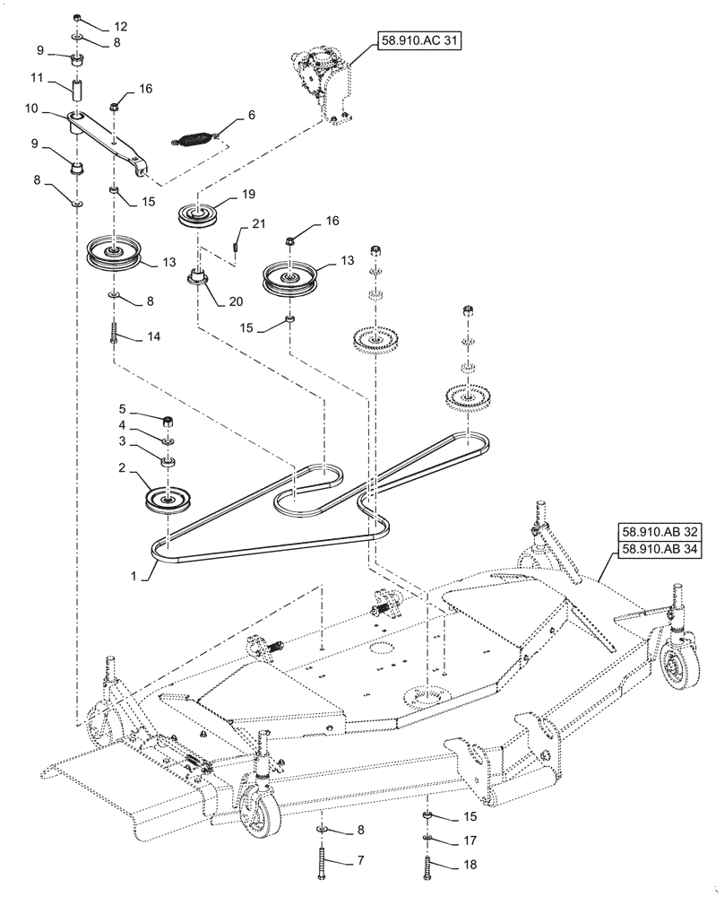Схема запчастей Case IH MW172S - (58.910.AC[30]) - VAR - 717966146, 717966156 - MOWER DECK PULLEY DRIVE, CVT (58) - ATTACHMENTS/HEADERS