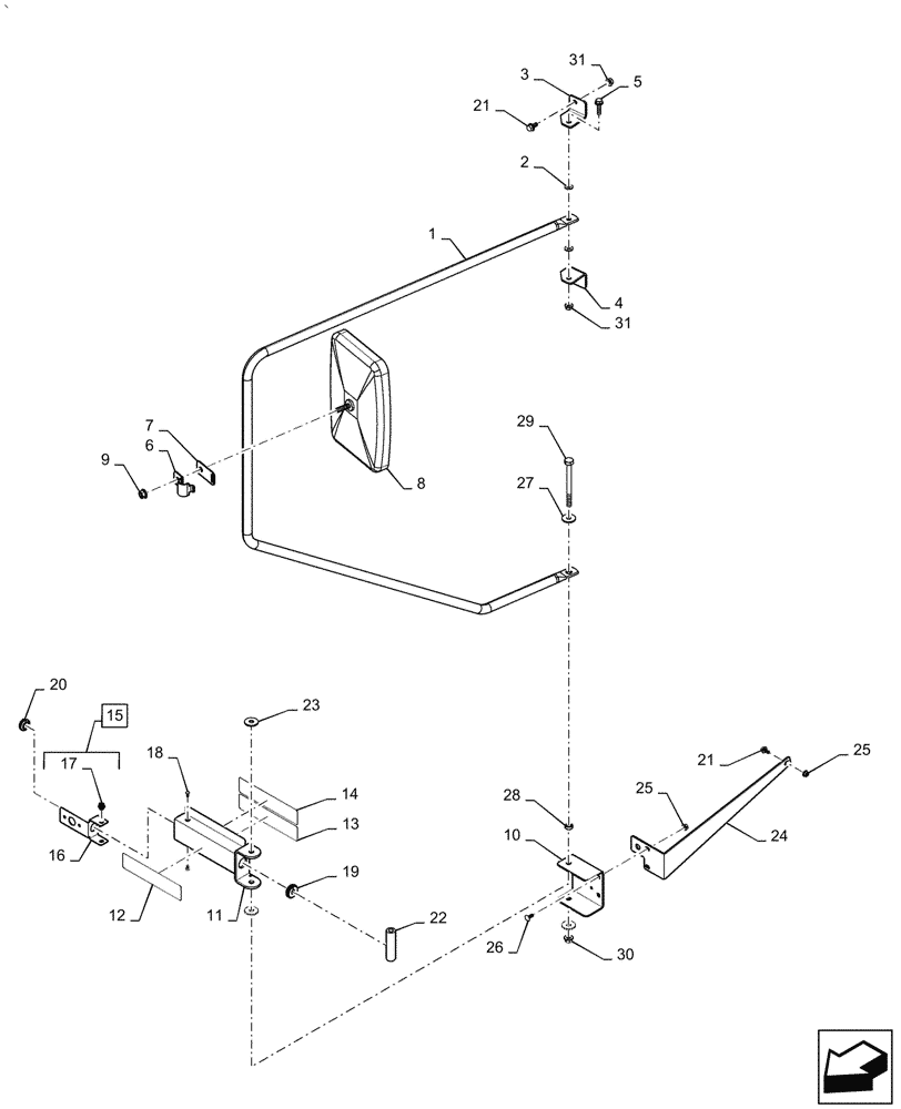 Схема запчастей Case IH AF4088 - (90.118.BM[02]) - MIRROR ASSY, RH, USE FOR 2016 (90) - PLATFORM, CAB, BODYWORK AND DECALS