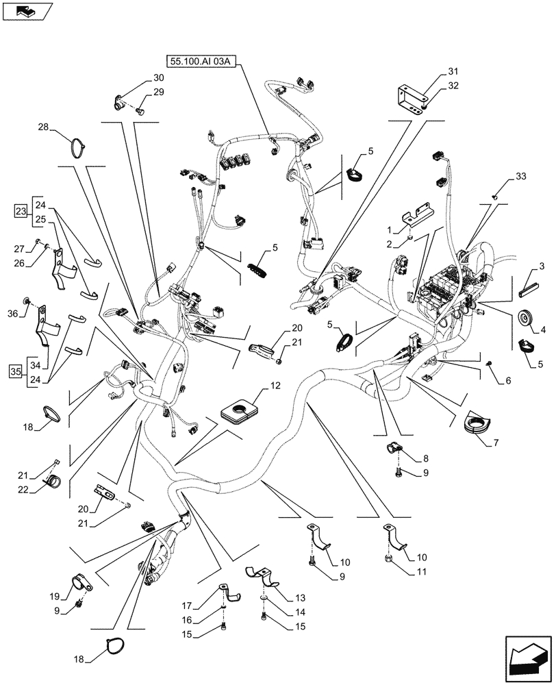 Схема запчастей Case IH FARMALL 115U - (55.100.AI[04A]) - STD + VAR - 390754 - MAIN HARNESS, CABLE CLIP, BRACKET, NA - BEGIN YR 11-MAR-2013 (55) - ELECTRICAL SYSTEMS