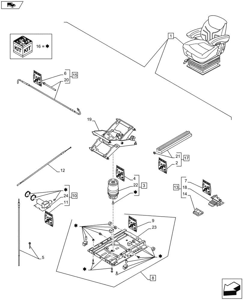 Схема запчастей Case IH FARMALL 115U - (90.124.AE[23]) - VAR - 744719 - DRIVER SEAT, EHR, AIR SUSPENSION (90) - PLATFORM, CAB, BODYWORK AND DECALS