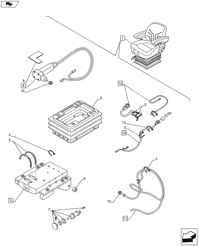 Схема запчастей Case IH FARMALL 115U - (90.124.AE[27]) - VAR - 332850 - DRIVER SEAT, DELUXE SUSPENSION SEAT (90) - PLATFORM, CAB, BODYWORK AND DECALS