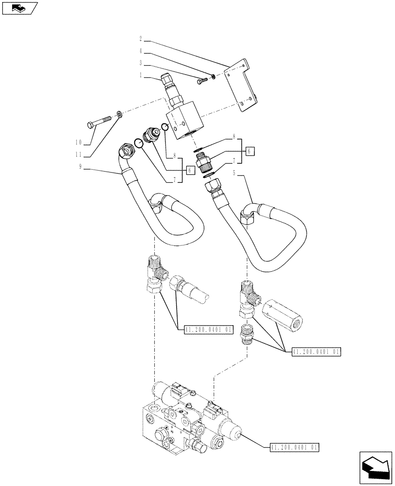 Схема запчастей Case IH PUMA 200 - (41.200.0401[02]) - AUTO GUIDANCE SYSTEM READY FOR BALER BAR MOUNTED SCREEN - VALVES AND PIPES (VAR.743330; VAR.743332 / 743609) (41) - STEERING