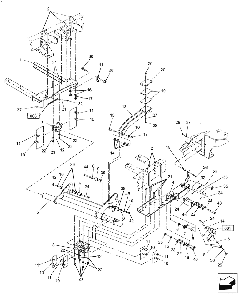 Схема запчастей Case IH DOUBLE WINDROW - (39.100.BA) - MAIN FRAME, LINK & ROD (39) - FRAMES AND BALLASTING