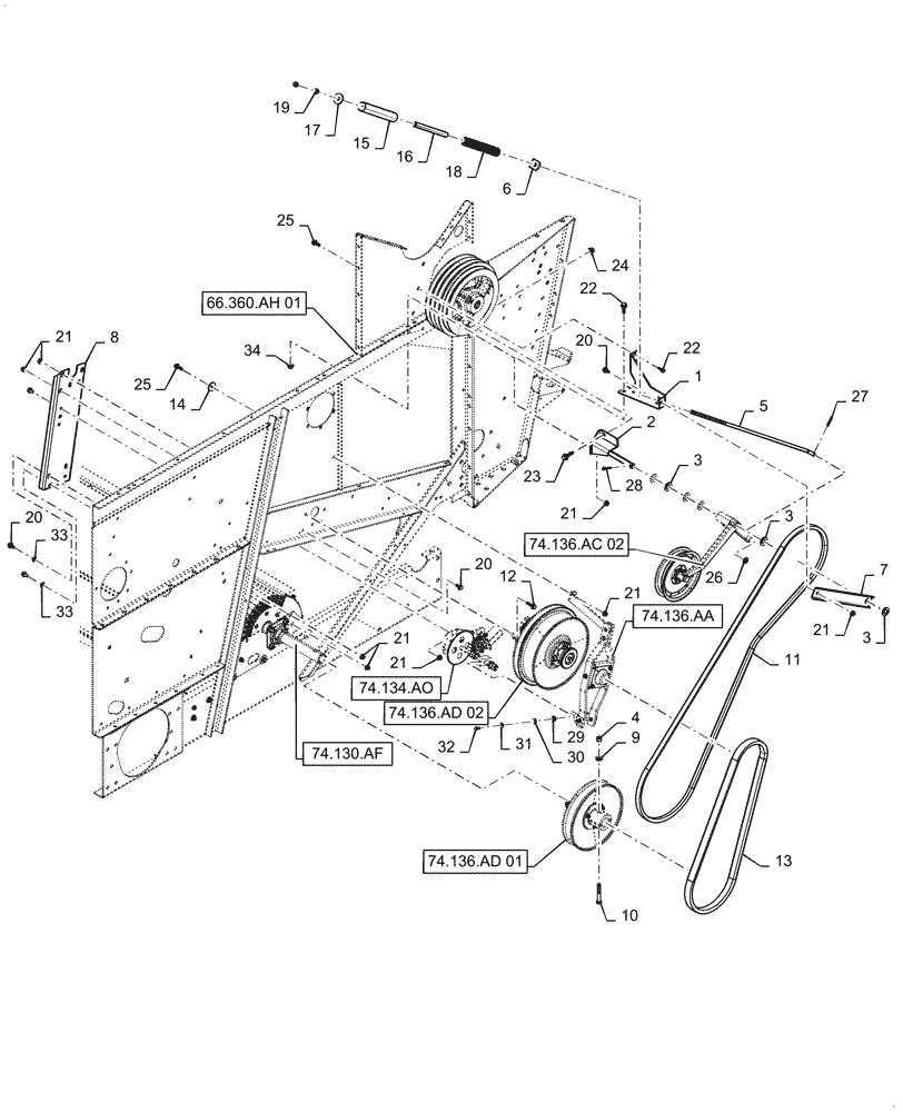 Схема запчастей Case IH 7088 - (74.136.AC[01]) - CLEANING FAN JACKSHAFT DRIVE ASSY (74) - CLEANING