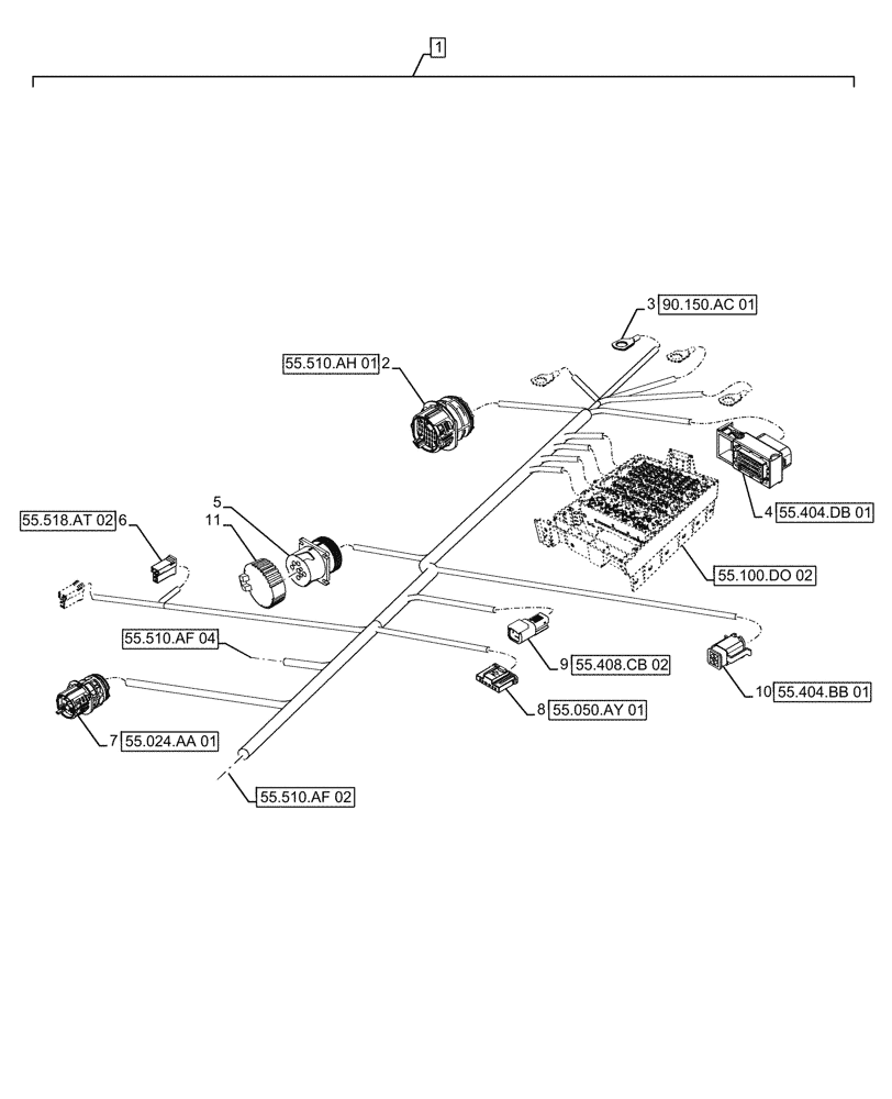 Схема запчастей Case IH FARMALL 120A - (55.510.AF[03]) - VAR - 391610 - MAIN HARNESS, CAB, CAB, PART II (55) - ELECTRICAL SYSTEMS
