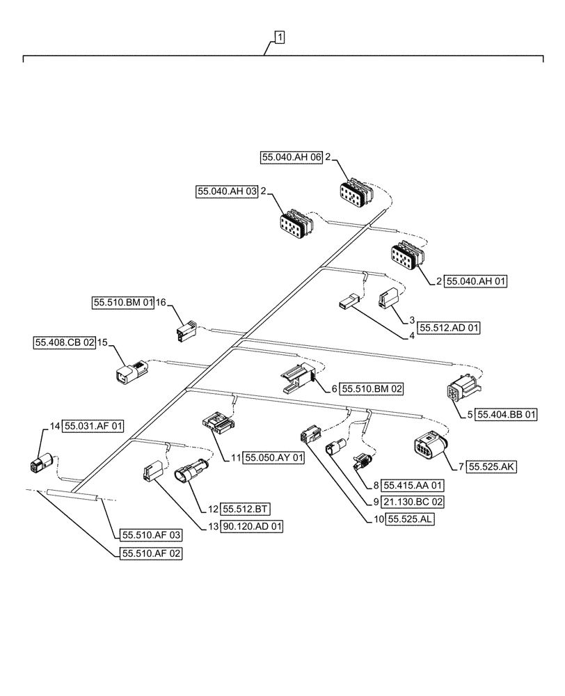 Схема запчастей Case IH FARMALL 120A - (55.510.AF[04]) - VAR - 391610 - MAIN HARNESS, CAB, PART III (55) - ELECTRICAL SYSTEMS