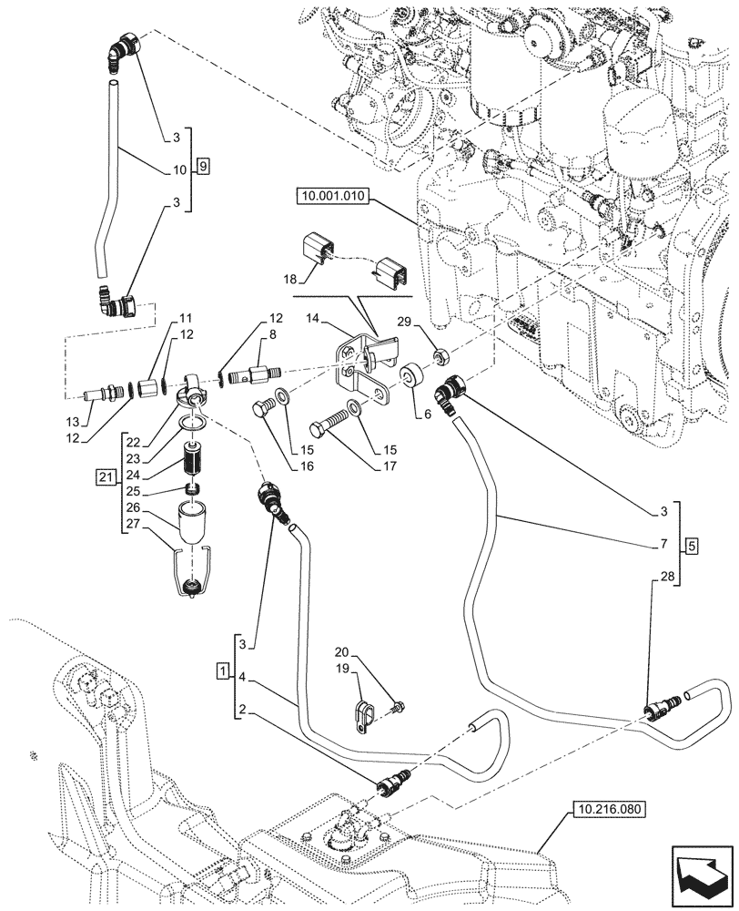 Схема запчастей Case IH FARMALL 80V - (10.216.100) - VAR - 743501, 759004 - FUEL LINE, CAB (10) - ENGINE