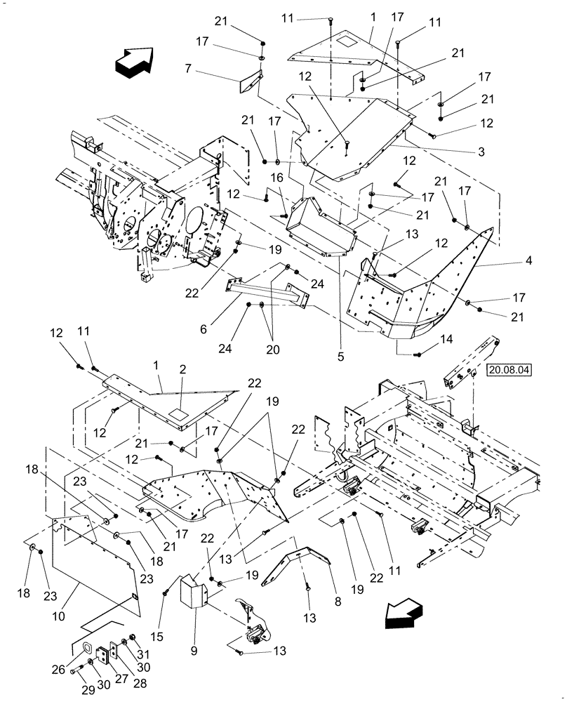 Схема запчастей Case IH RDX181 - (20.08.03[02]) - SHIELDING, RIGHT SIDE, PIN Y7B667799 AND AFTER (08) - SHEET METAL