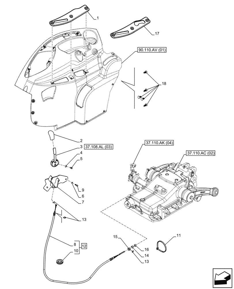 Схема запчастей Case IH FARMALL 75C - (37.108.AL[02]) - VAR - 743595 - LIFT-O-MATIC, CONTROL LEVER, W/O CAB (37) - HITCHES, DRAWBARS & IMPLEMENT COUPLINGS