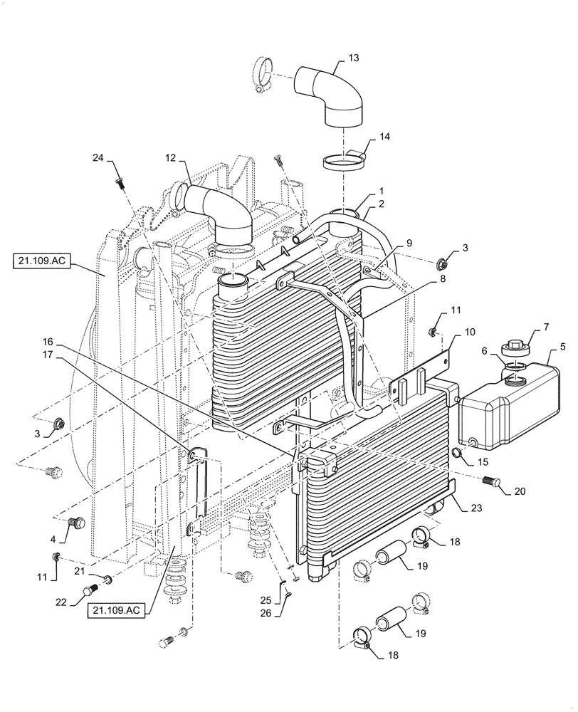 Схема запчастей Case IH FARMALL 45C - (21.109.AK) - TRANSMISSION, COOLER (21) - TRANSMISSION
