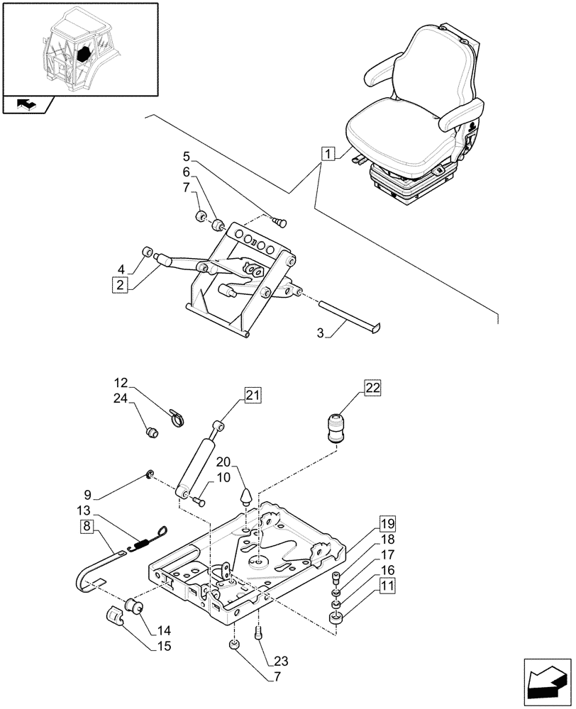 Схема запчастей Case IH FARMALL 95U - (1.93.3/02B[04]) - SWIVEL FABRIC SEAT WITH AIR SUSPENSION, SWITCH AND ARMREST - BREAKDOWN - D7342 (10) - OPERATORS PLATFORM/CAB