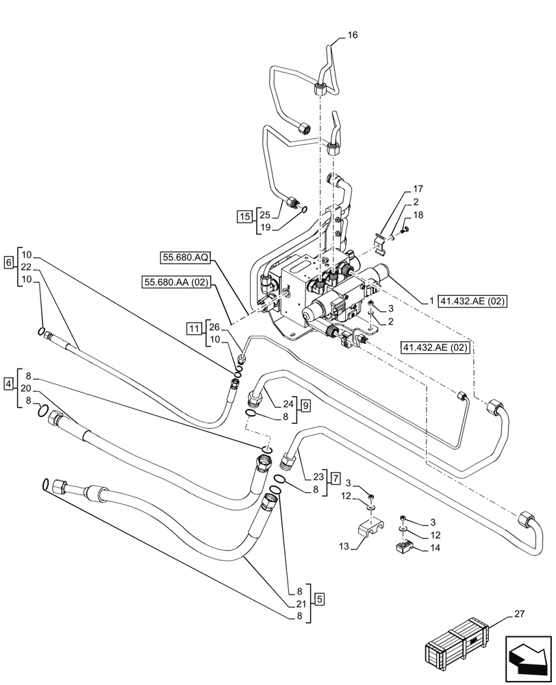 Схема запчастей Case IH MAXXUM 135 - (41.432.AE[01]) - VAR - 743812 - AUTOGUIDANCE, VALVE (41) - STEERING