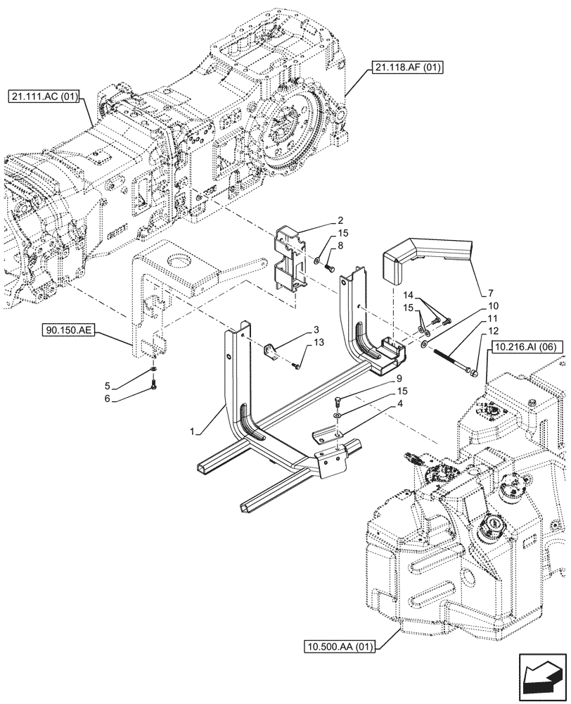 Схема запчастей Case IH MAXXUM 135 - (10.216.AI[05]) - VAR - 758922, 758923 - FUEL TANK, SUPPORT (10) - ENGINE