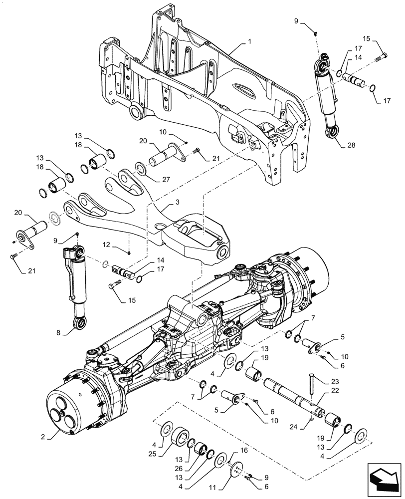 Схема запчастей Case IH MAGNUM 280 - (25.100.BB[03]) - VAR- 429380 - FRONT AXLE SUSPENSION, CLASS 5 WIDE MFD AXLE - BSN ZFRF05001 (25) - FRONT AXLE SYSTEM