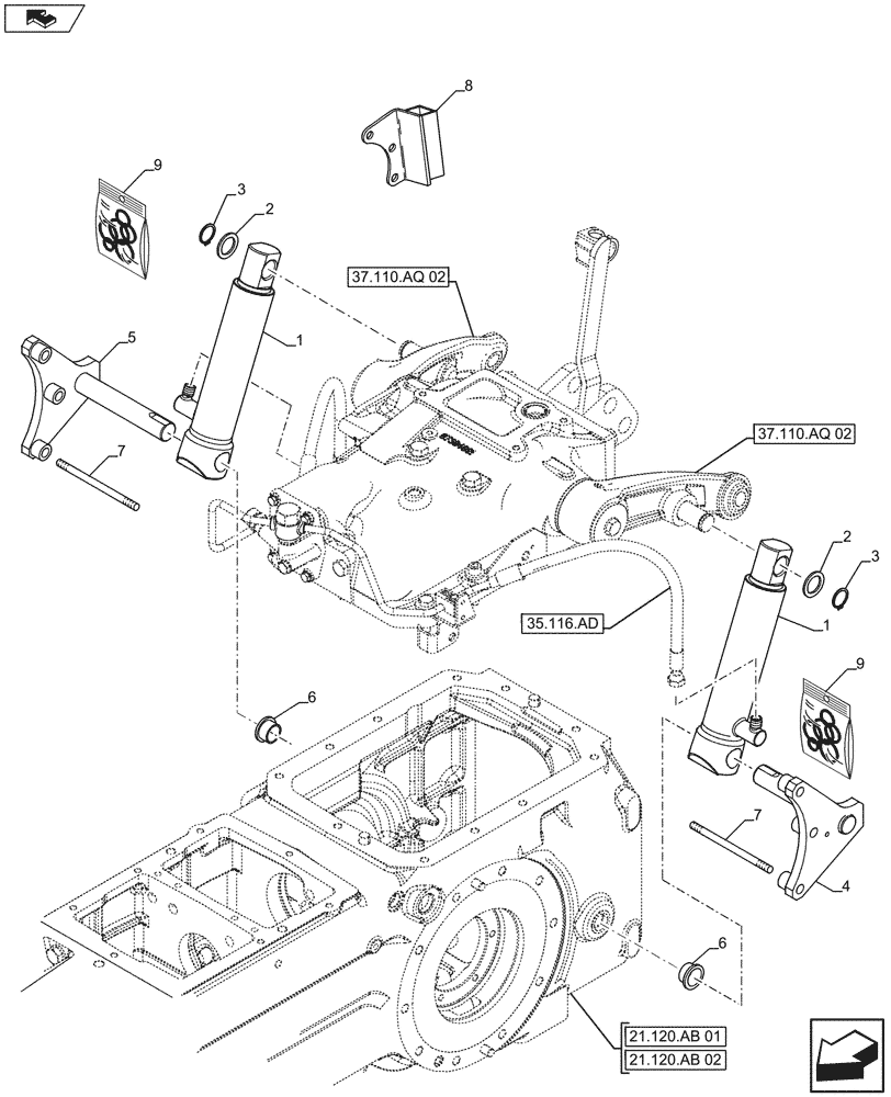 Схема запчастей Case IH FARMALL 115U - (35.116.AH[01]) - VAR - 743597 - LIFT CYLINDER, LIFT CYLINDER, ISO (35) - HYDRAULIC SYSTEMS