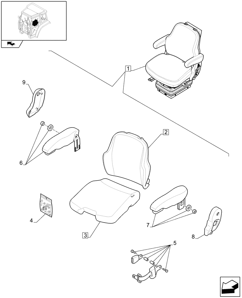 Схема запчастей Case IH FARMALL 85U - (1.93.3/02B[01]) - SWIVEL FABRIC SEAT WITH AIR SUSPENSION, SWITCH AND ARMREST - BREAKDOWN - D7342 (10) - OPERATORS PLATFORM/CAB