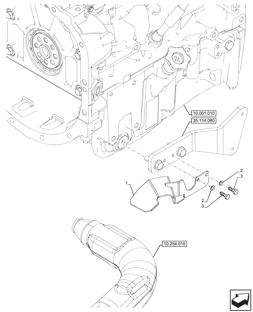 Схема запчастей Case IH FARMALL 80N - (10.254.050) - VAR - 759001, 759002 - MUFFLER, HORIZONTAL SILENCER, COVER, W/O CAB (10) - ENGINE