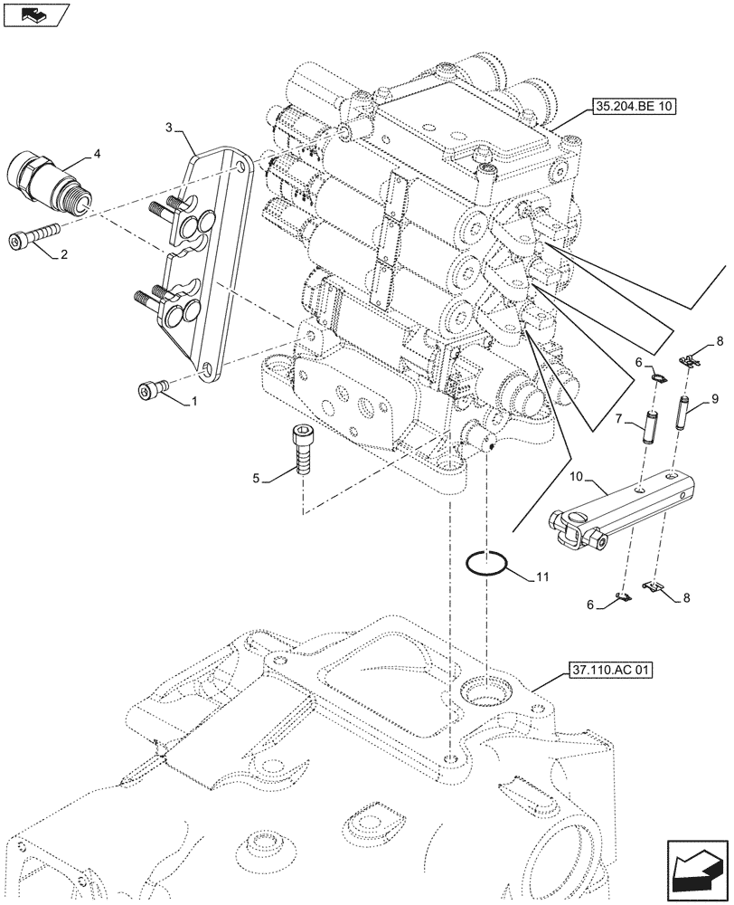 Схема запчастей Case IH FARMALL 105U - (35.204.BE[09]) - VAR - 332844 - REMOTE CONTROL VALVE (4 REMOTES) (35) - HYDRAULIC SYSTEMS