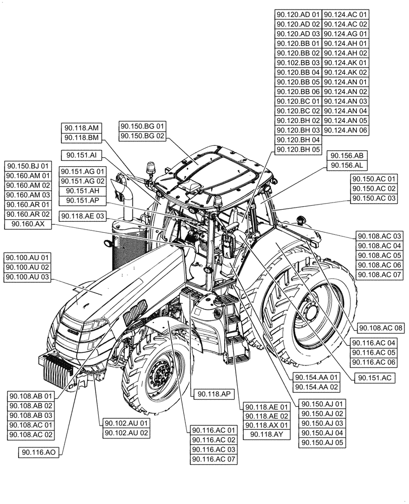 Схема запчастей Case IH MAGNUM 250 - (90.000.00) - SECTION INDEX - PLATFORM, CAB, BODYWORK & DECALS (90) - PLATFORM, CAB, BODYWORK AND DECALS