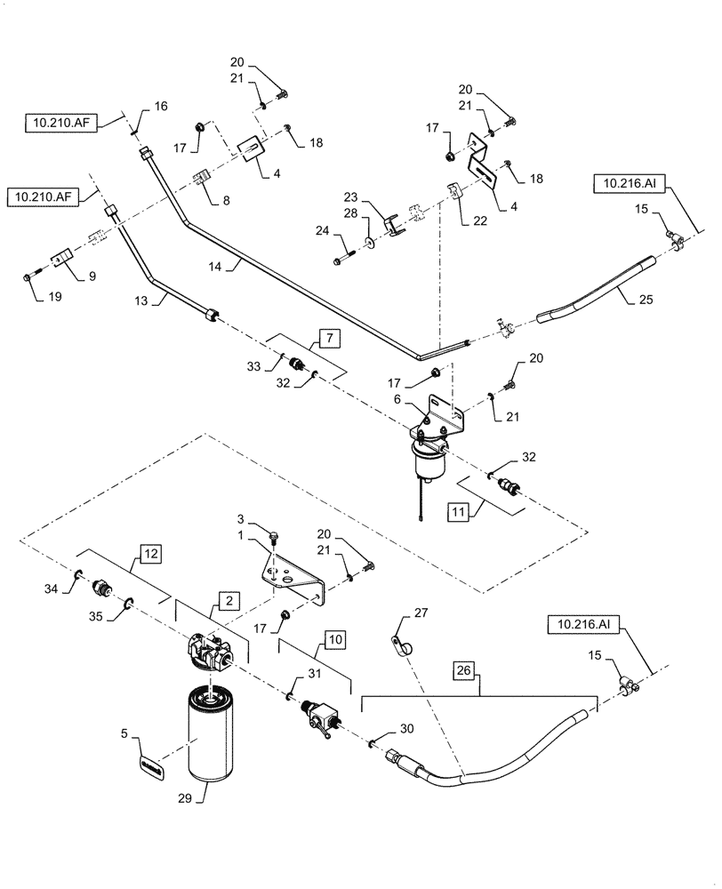 Схема запчастей Case IH 5088 - (10.210.AO) - REAR HOOD FUEL LINE & INLINE FILTER (10) - ENGINE