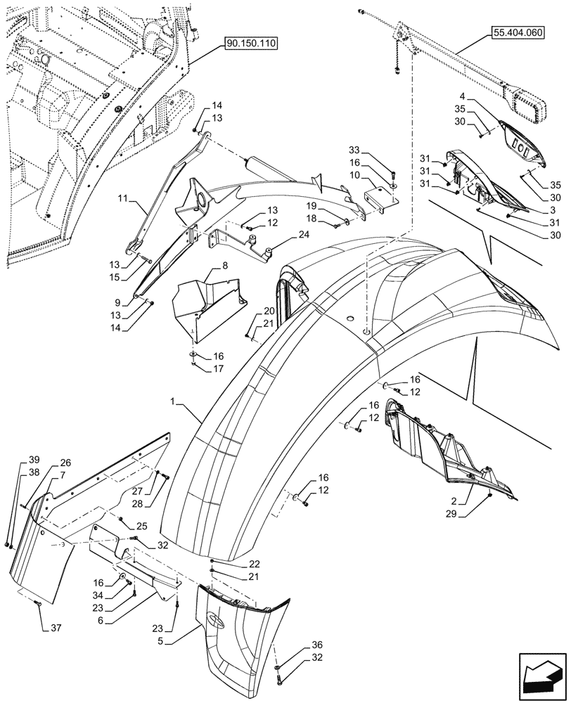 Схема запчастей Case IH OPTUM 300 CVT - (90.116.020) - VAR - 758688, 758689, 758690 - WIDE REAR FENDERS, EXTREMITY LIGHT - END SN ZGEA01708 (90) - PLATFORM, CAB, BODYWORK AND DECALS