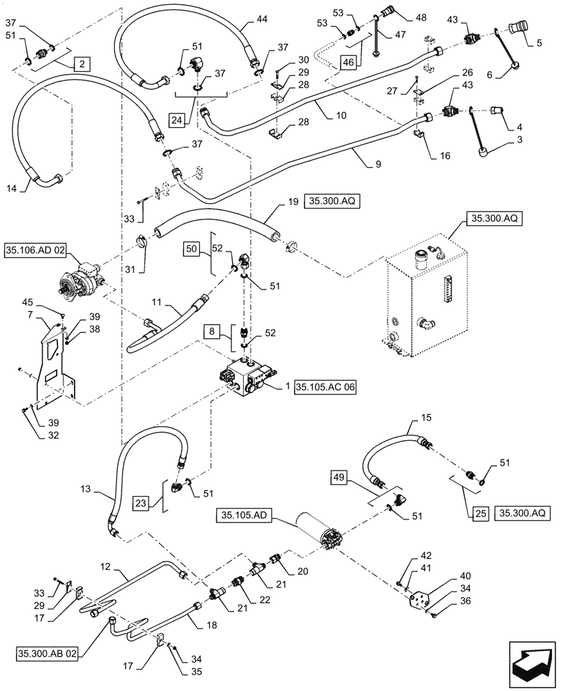 Схема запчастей Case IH WD1504 - (35.105.AC[05]) - HYDRAULIC SYSTEM, OIL COOLER, RETURN LINES & FILTER, 4 CYL NON DRAPER (35) - HYDRAULIC SYSTEMS