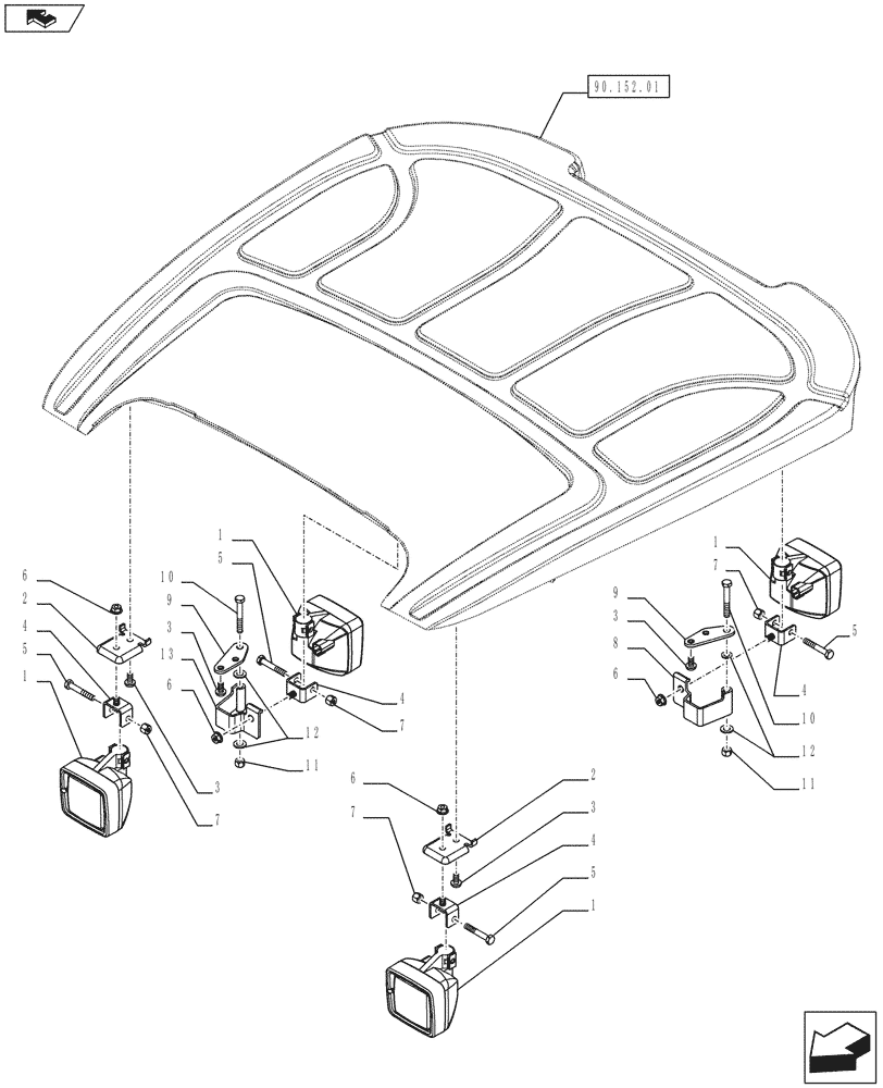 Схема запчастей Case IH FARMALL 75C - (55.404.0203) - WORK LIGHTS - ROOF - NAR - W/CAB (VAR.332717) (55) - ELECTRICAL SYSTEMS